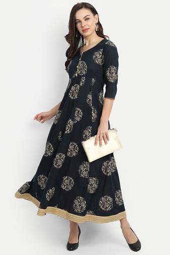 Navy Blue Printed Dress