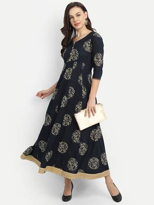Navy Blue Printed Dress 1