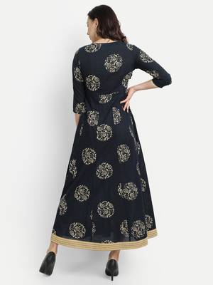 Navy Blue Printed Dress 2