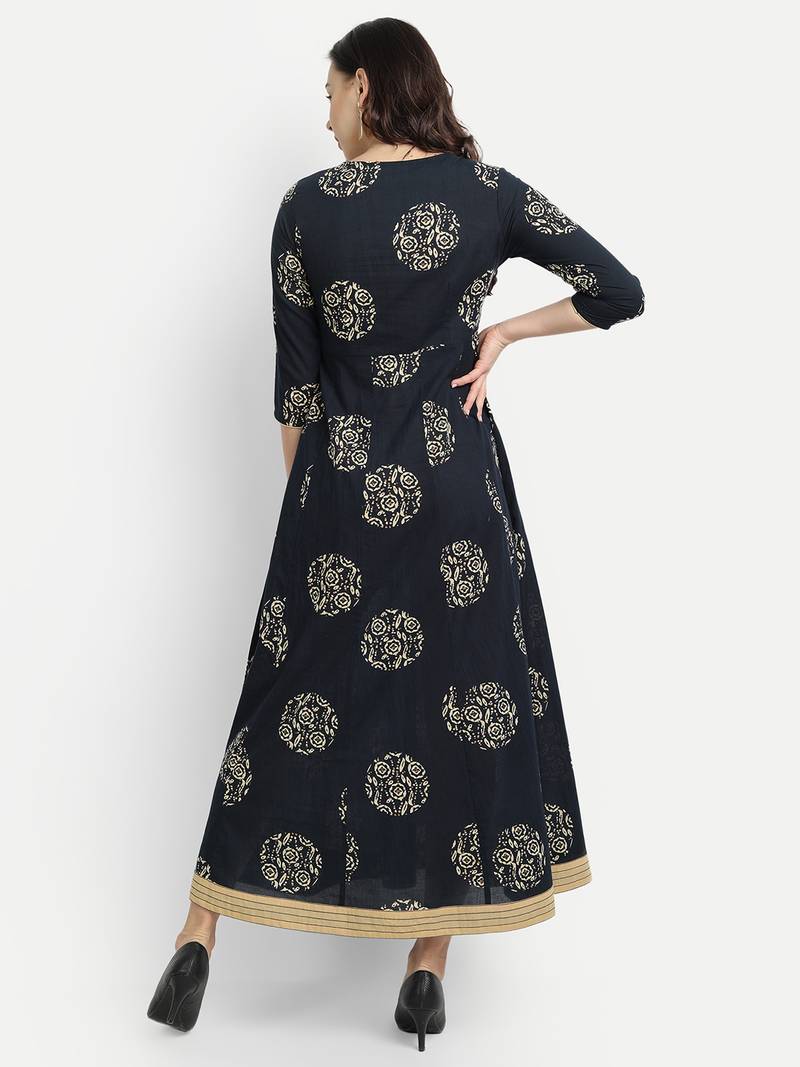 Navy Blue Printed Dress