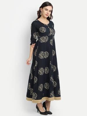 Navy Blue Printed Dress 3