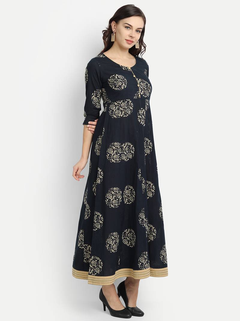 Navy Blue Printed Dress