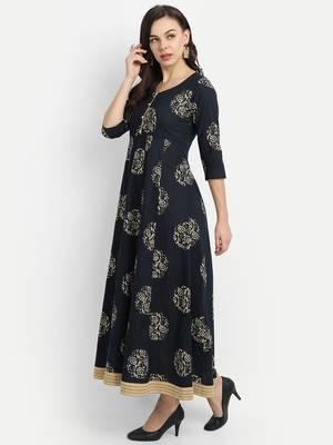 Navy Blue Printed Dress 4