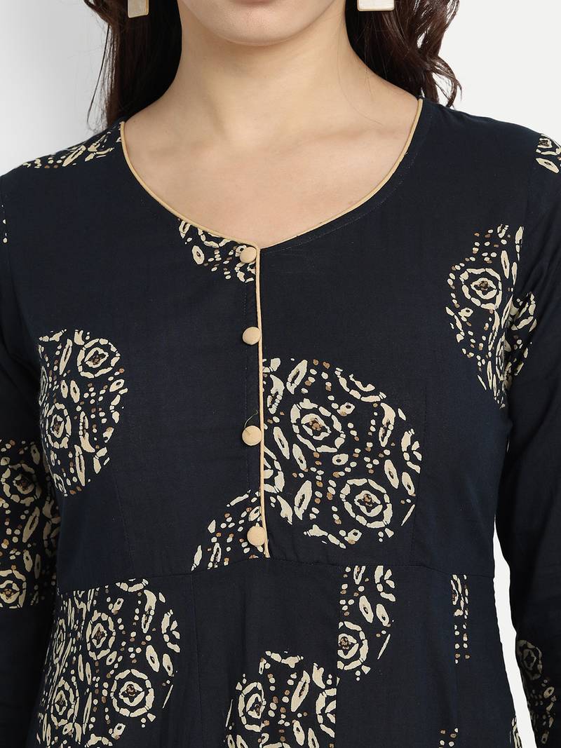 Navy Blue Printed Dress