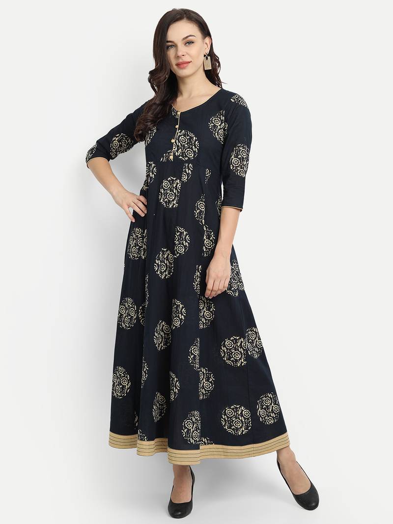 Navy Blue Printed Dress