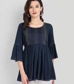Casual Rayon Navy Blue Solid Top (Navy Blue )