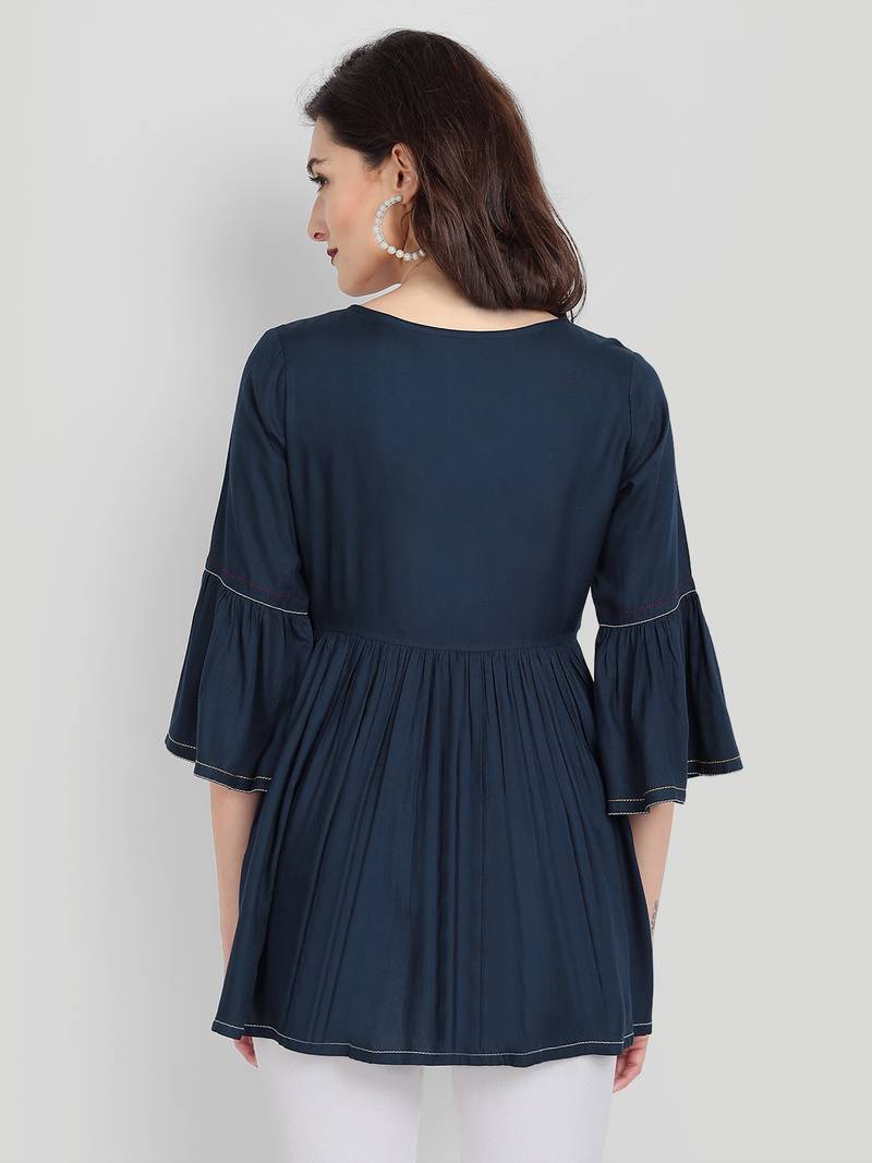 Casual Rayon Navy Blue Solid Top (Navy Blue )