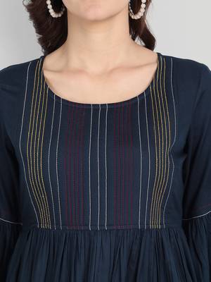 Casual Rayon Navy Blue Solid Top (Navy Blue ) 5