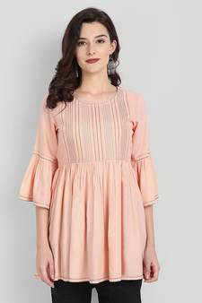 Casual Rayon Peach Solid Plain Top (Peach)