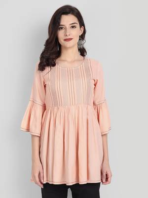 Casual Rayon Peach Solid Plain Top (Peach) 1