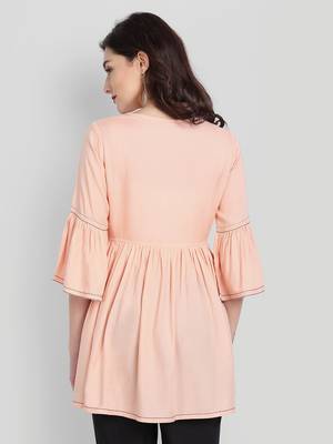 Casual Rayon Peach Solid Plain Top (Peach) 2