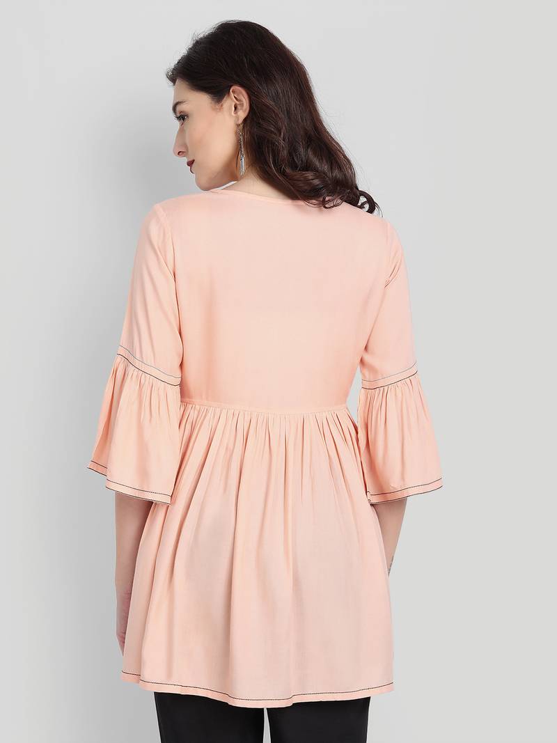 Casual Rayon Peach Solid Plain Top (Peach)