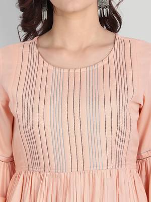 Casual Rayon Peach Solid Plain Top (Peach) 5