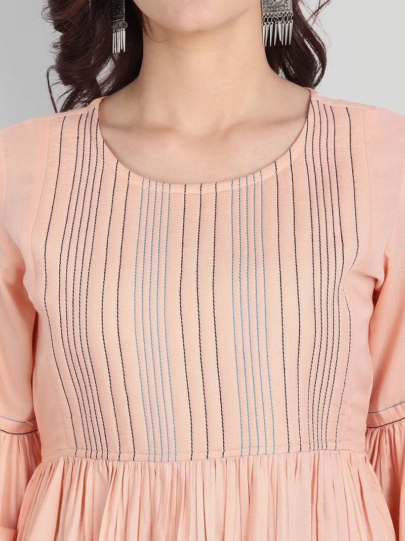 Casual Rayon Peach Solid Plain Top (Peach)