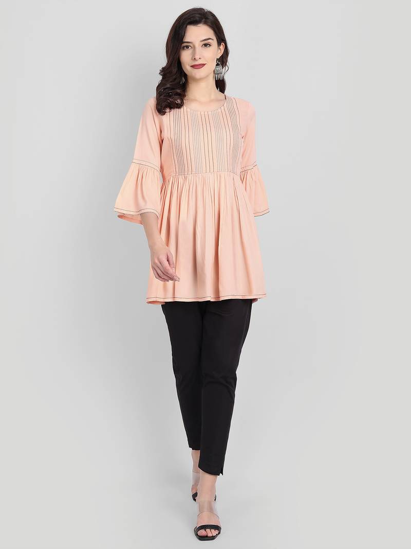 Casual Rayon Peach Solid Plain Top (Peach)