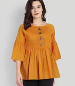 Casual Cotton Mustard Solid Top (Mustard)