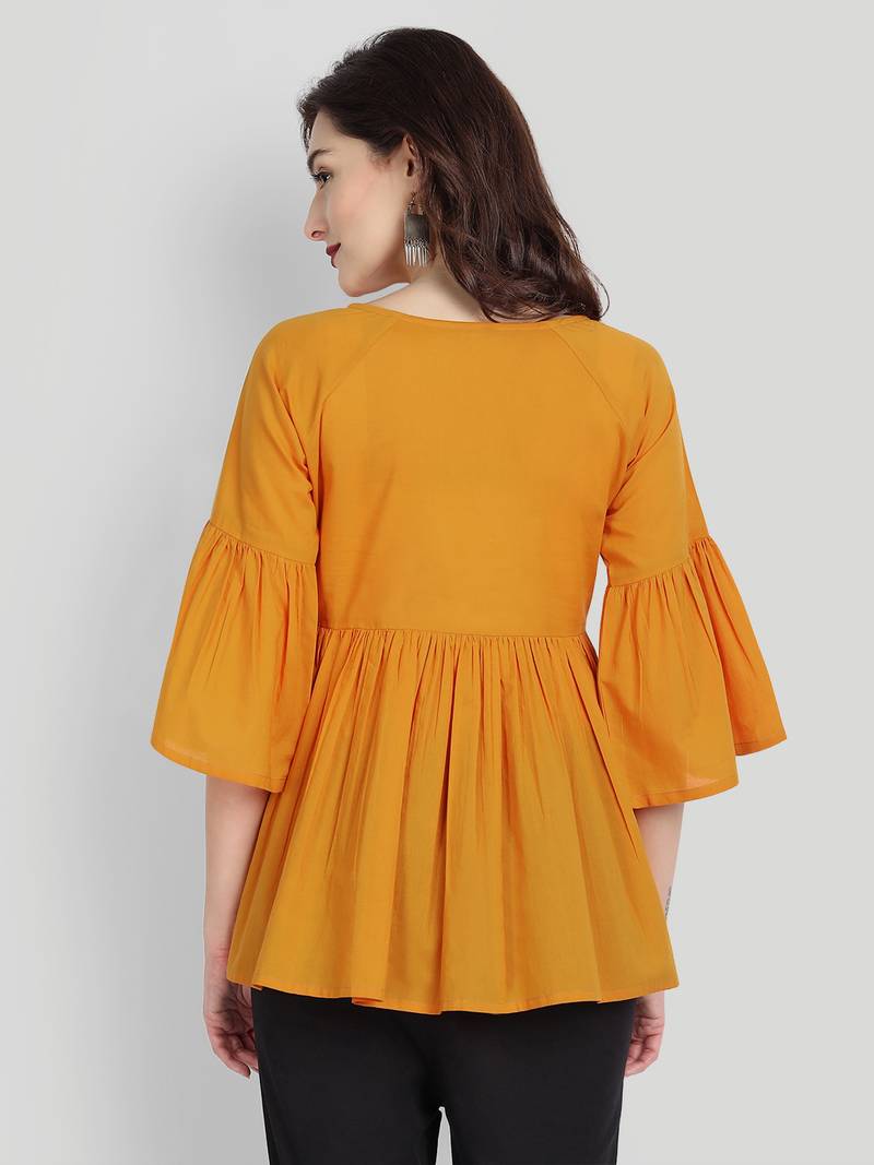 Casual Cotton Mustard Solid Top (Mustard)