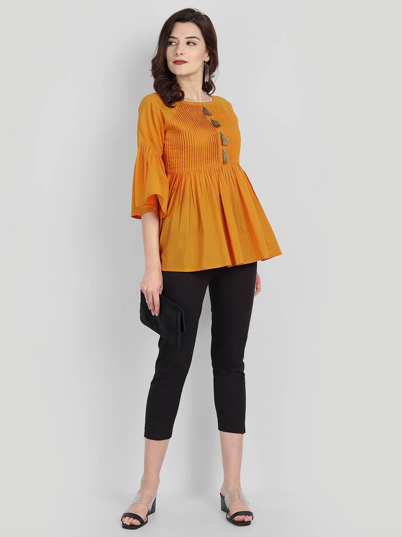 Casual Cotton Mustard Solid Top (Mustard)