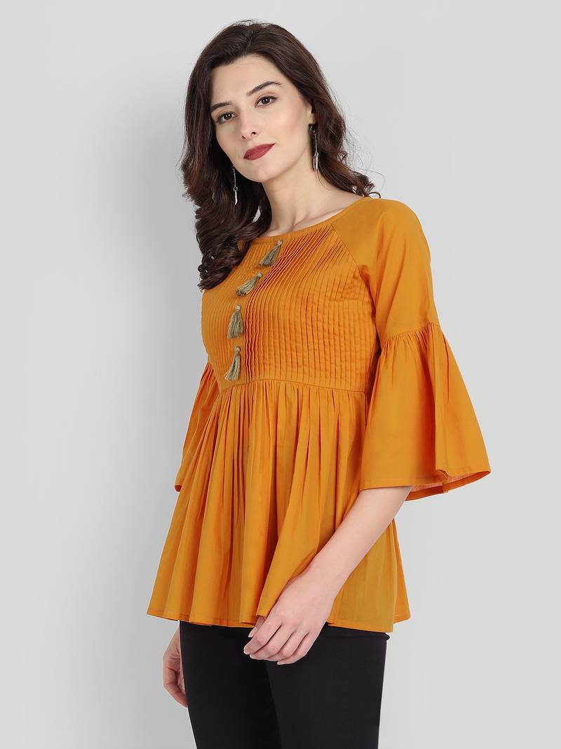Casual Cotton Mustard Solid Top (Mustard)