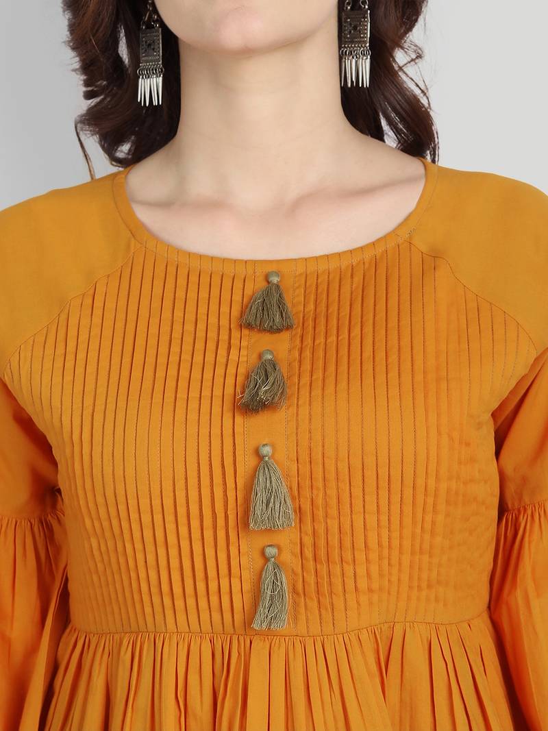 Casual Cotton Mustard Solid Top (Mustard)