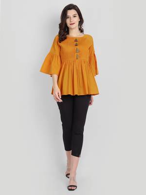 Casual Cotton Mustard Solid Top (Mustard) 6