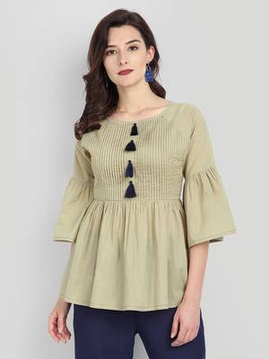 Casual Cotton Sage Green Solid Top ( Sage Green ) 1