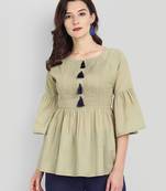 Casual Cotton Sage Green Solid Top ( Sage Green )