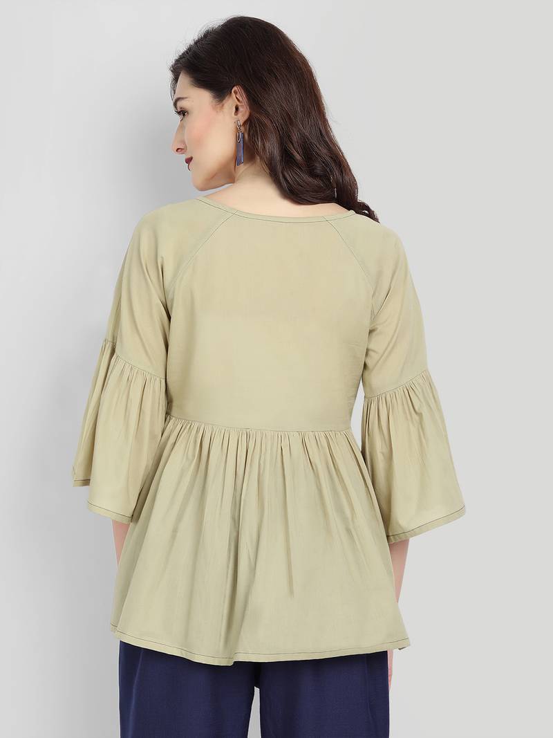 Casual Cotton Sage Green Solid Top ( Sage Green )