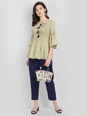 Casual Cotton Sage Green Solid Top ( Sage Green ) 3