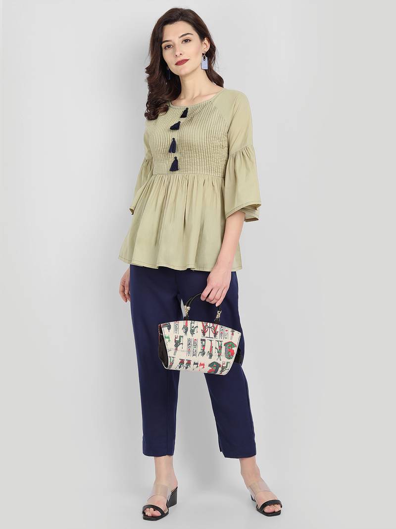 Casual Cotton Sage Green Solid Top ( Sage Green )