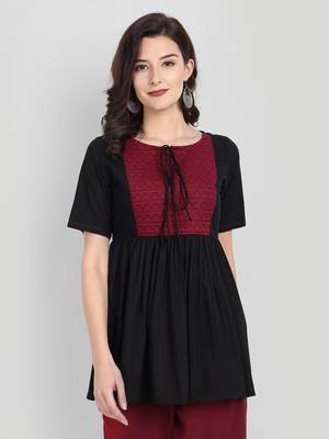 Festive & Party Wear Cotton Black Solid Top. 1