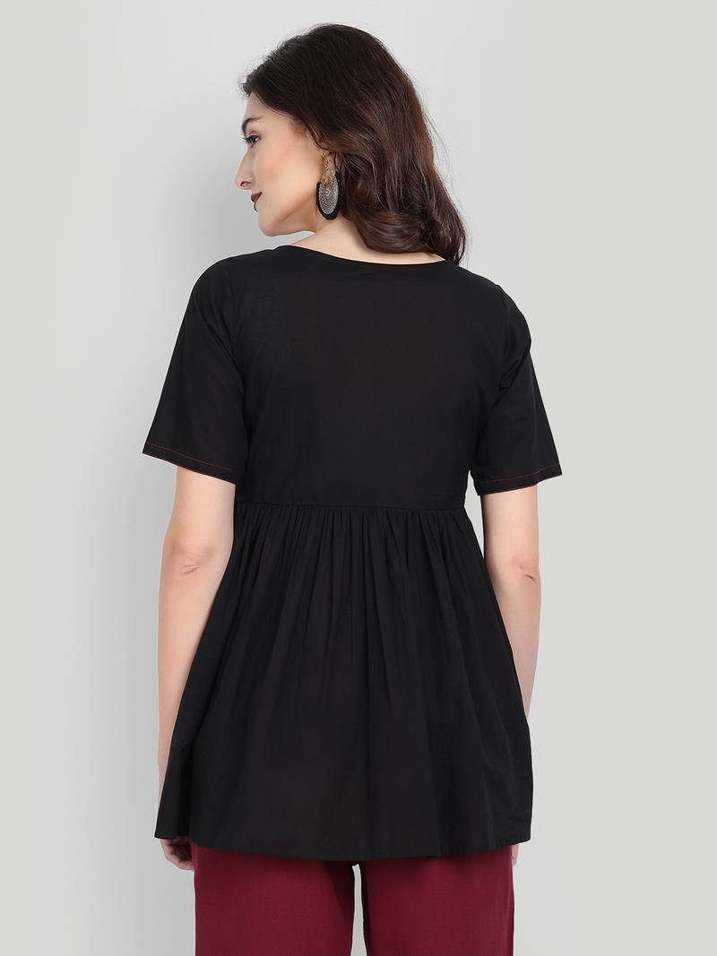 Festive & Party Wear Cotton Black Solid Top.
