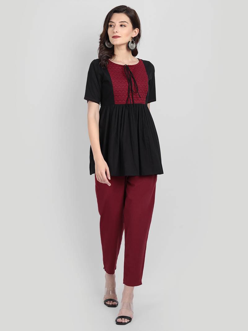 Festive & Party Wear Cotton Black Solid Top.