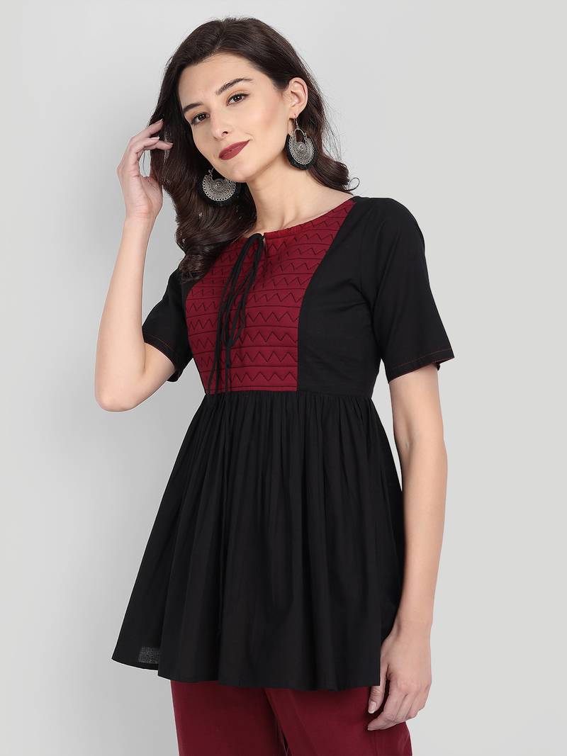 Festive & Party Wear Cotton Black Solid Top.