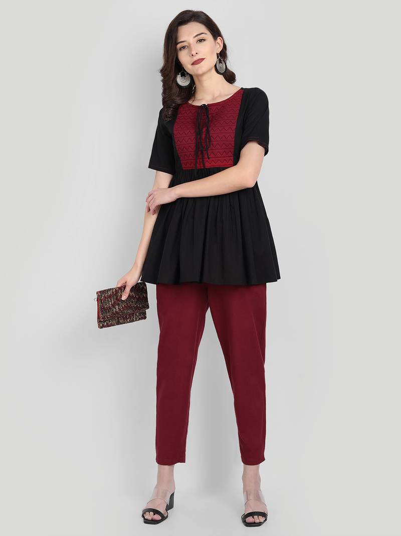 Festive & Party Wear Cotton Black Solid Top.