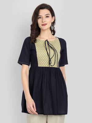 Festive & Party Wear Cotton Navy Blue Solid Top 1