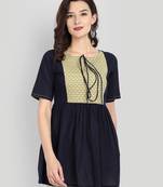 Festive & Party Wear Cotton Navy Blue Solid Top