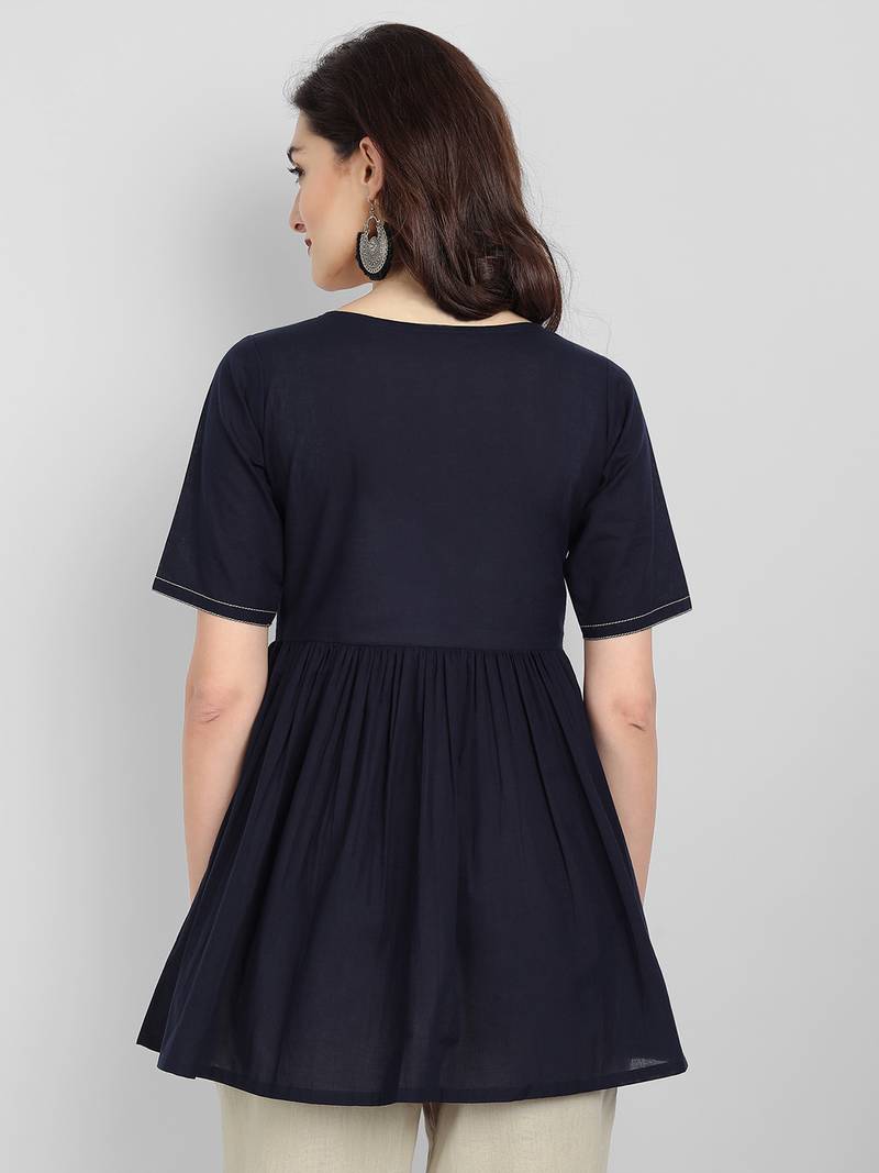 Festive & Party Wear Cotton Navy Blue Solid Top