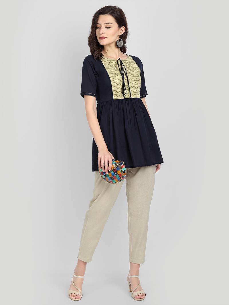 Festive & Party Wear Cotton Navy Blue Solid Top