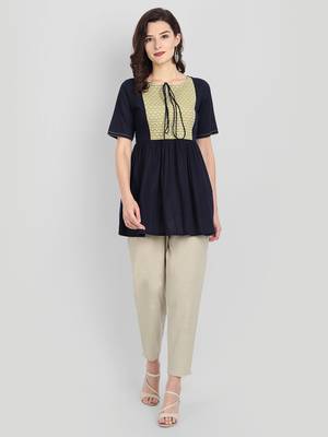 Festive & Party Wear Cotton Navy Blue Solid Top 6