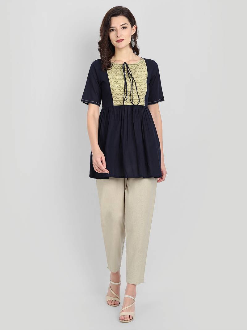 Festive & Party Wear Cotton Navy Blue Solid Top