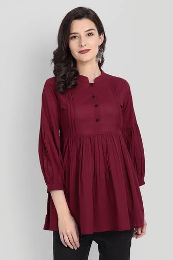 Festive Wear Cotton Maroon Solid Top (Maroon)