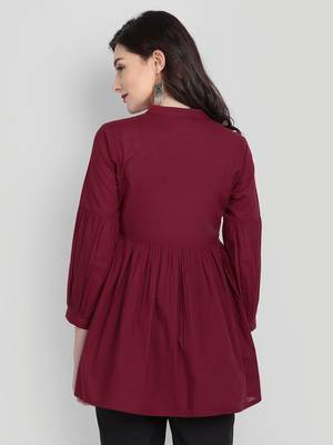 Festive Wear Cotton Maroon Solid Top (Maroon) 2