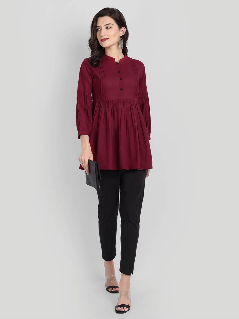 Festive Wear Cotton Maroon Solid Top (Maroon)