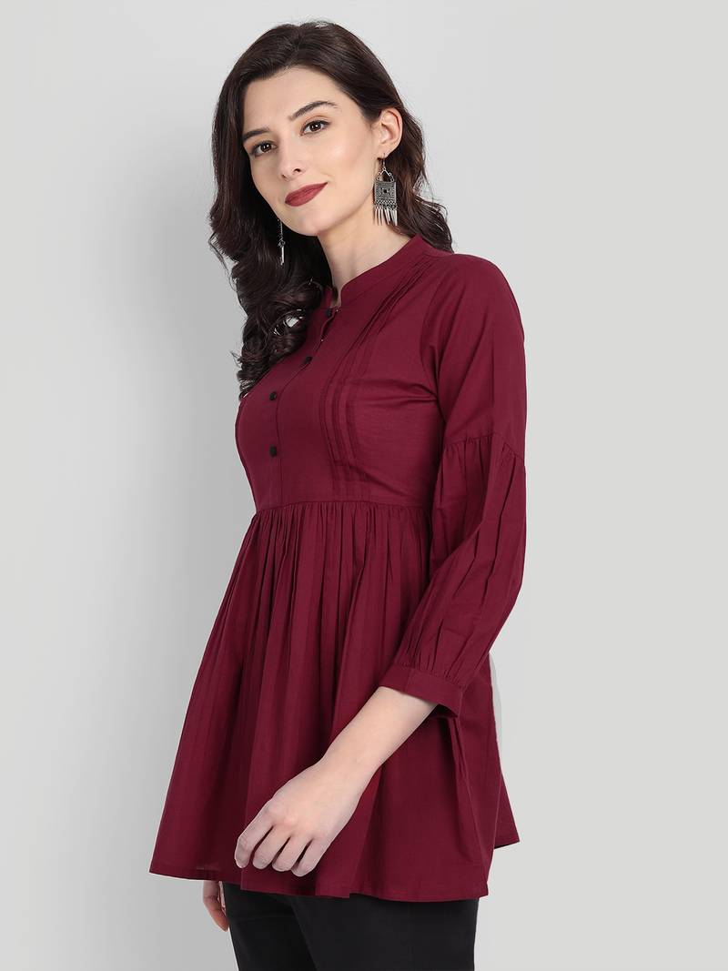 Festive Wear Cotton Maroon Solid Top (Maroon)