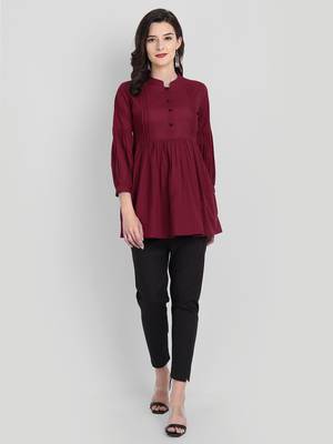 Festive Wear Cotton Maroon Solid Top (Maroon) 6