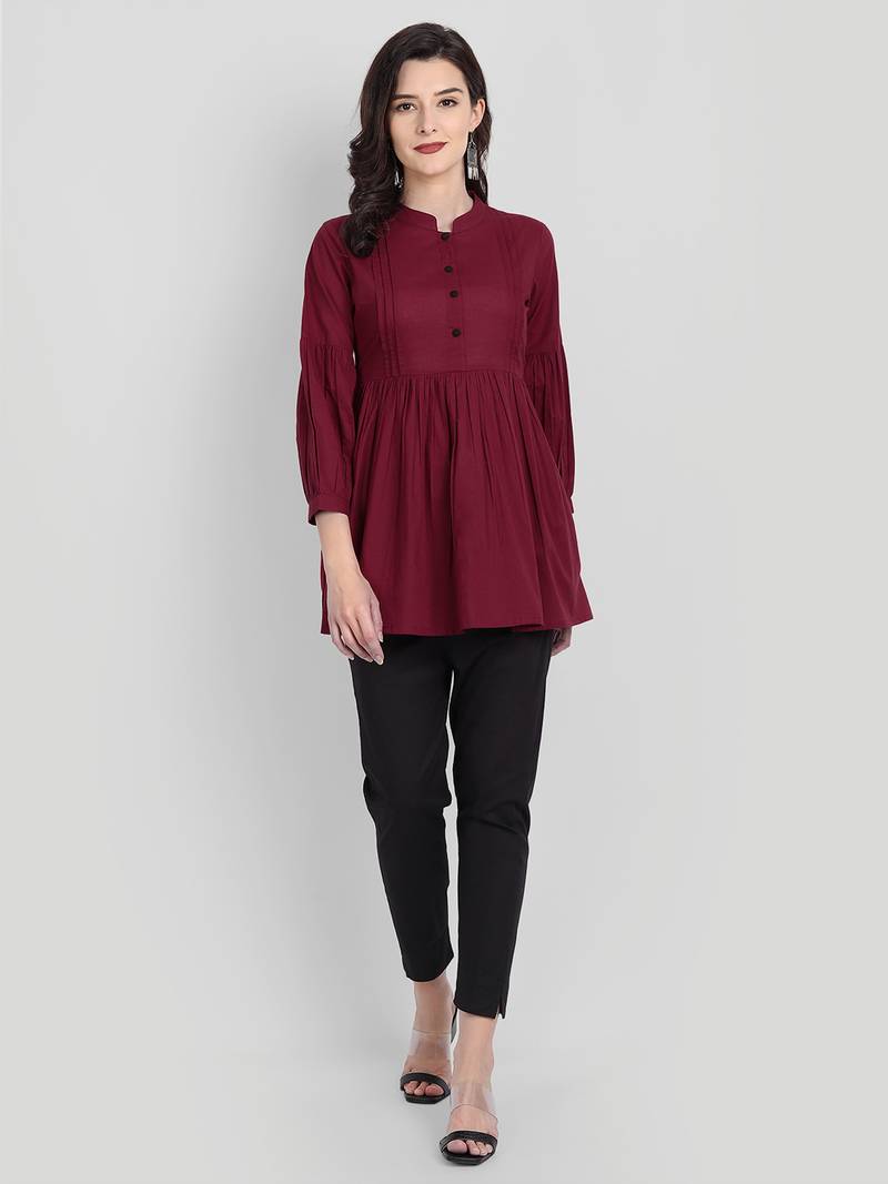 Festive Wear Cotton Maroon Solid Top (Maroon)