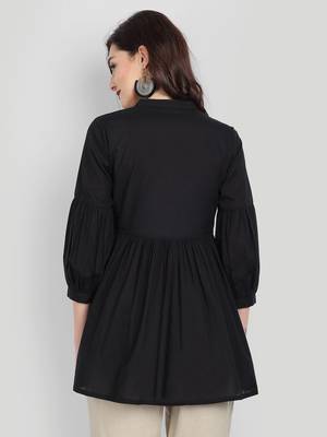 Festive Wear Cotton Black Solid Top ( Black ) 2