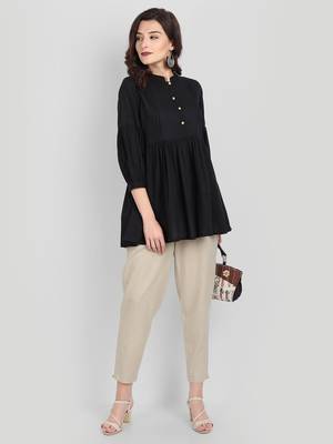 Festive Wear Cotton Black Solid Top ( Black ) 3