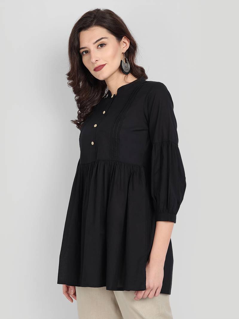 Festive Wear Cotton Black Solid Top ( Black )